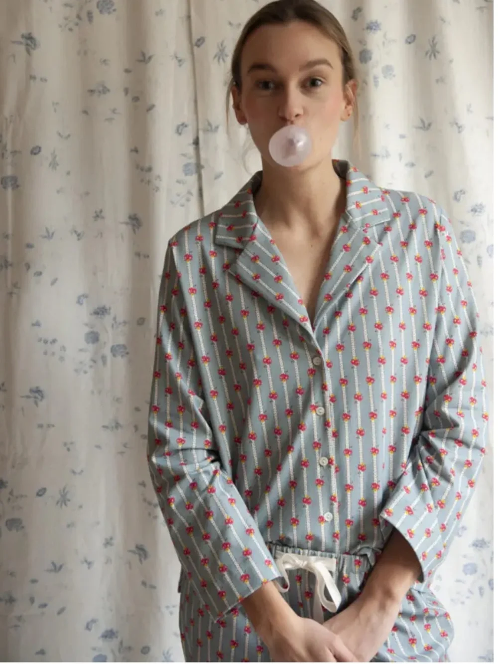 Lalide a Paris Pajamas Georgia blue/grey floral print. Refined & ultra sz Small
